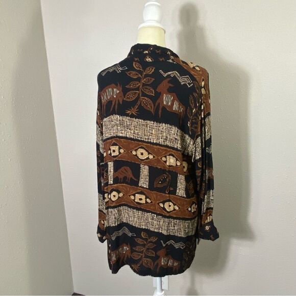 Vintage Delores Bell 100% Rayon Gauzy Boho Aztec Lightweight Cardigan Women's M - Picture 2 of 16